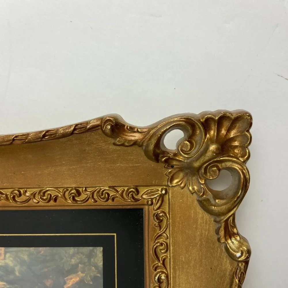 Vintage Painting reproduction Victorian era Men Horse Framed Gold Patina